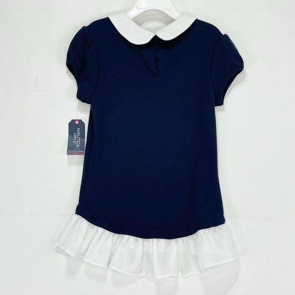 Nautica Girls Shirt Dress Size 7 Small Petite Navy Blue And White - Picture 3 of 14